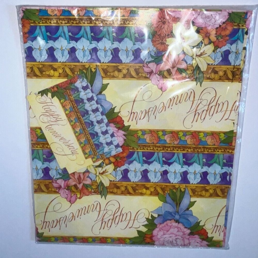 Vintage NIP Happy Anniversary gift wrapping paper, matching cards and envelope
